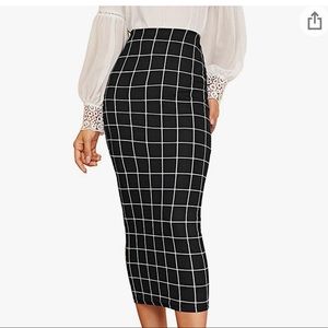 Black and white geometric midi skirt